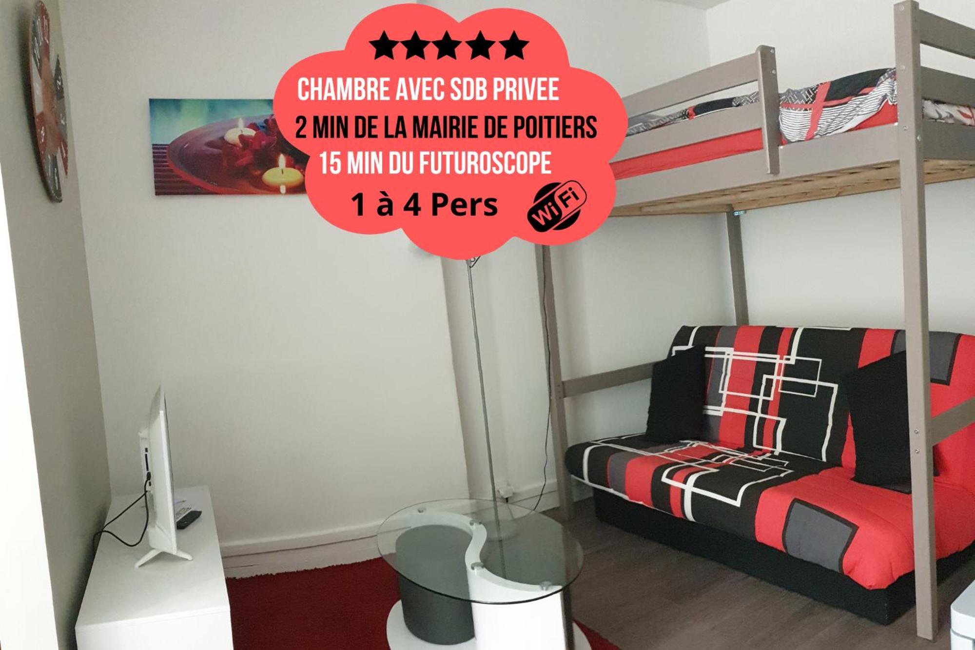 Chambres Poitiers Centre Ville - Salle De Bain, Refrigerateur, Tv Et Machine A Cafe Privatifs - Cuisine Commune - Terrasse - Hotel De Ville A 200M 외부 사진