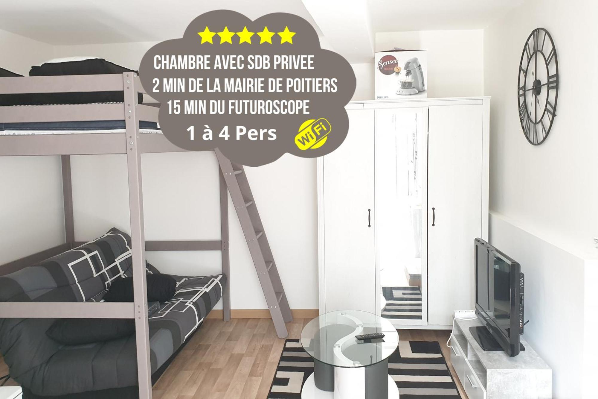Chambres Poitiers Centre Ville - Salle De Bain, Refrigerateur, Tv Et Machine A Cafe Privatifs - Cuisine Commune - Terrasse - Hotel De Ville A 200M 외부 사진